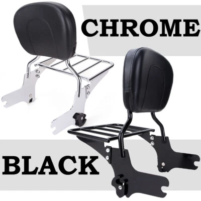 For 97-08 Harley Road King Street Glide Detachable Sissy Bar Backrest With Rack - Image 1 of 4