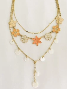 ANN TAYLOR Factory Gold Tone Flowers Beads Station Necklace - Picture 1 of 8