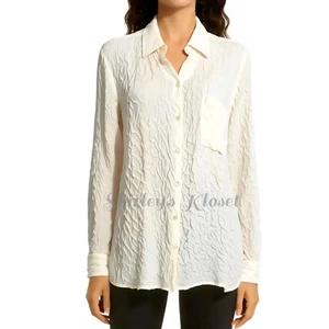 CHICO'S DESIGN Dressy Silky Puckered Cream Flowy Blouse Vtg Hong Kong size L/XL - Picture 1 of 10