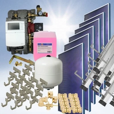 Solaranlage Flachkollektor Solarpaket Solarthermie Heizung Warmwasser Solar 12m² - Bild 1 von 4
