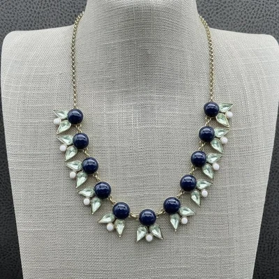 J.Crew заявление ожерелье женщин золотистый темно-синий зеленый белый нагрудник цветочный лист - Изображение 1 из 4