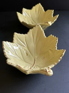 2 Majolica Embossed Leaf Bowl Dish Virginia SRL Fall Yellow Italy 7x6 - Picture 1 of 23
