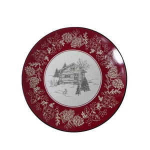 5er Set 222 FIFTH Andover roter Tannenzapfen Schlitten Winterhütte 6,5" Vorspeisenteller - Bild 1 von 6