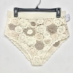NEW Zara Crochet Brief Swim Shorts Coverup Floral Sz M-L Beige & Taupe Brown - Picture 1 of 11