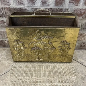 vintage brass magazine rack with 3-D Ship - Picture 1 of 11