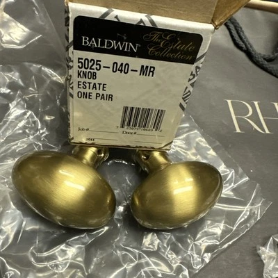 Nueva Caja de 2 Perillas Baldwin Estate 5025-040-MR Latón Ovalado Latón Satinado Foto 1 de 4