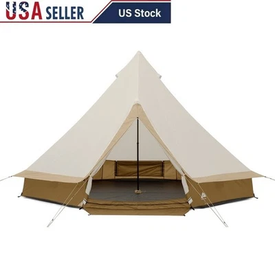 8-Person Bell Tent W/ LED String Lights Weather Resistant Outdoor Camping Tent - Image 1 of 4