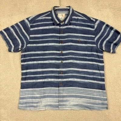 The Territory Ahead 2XL Linen Stripe Short Sleeve Button Up Shirt Blue White - Image 1 of 4