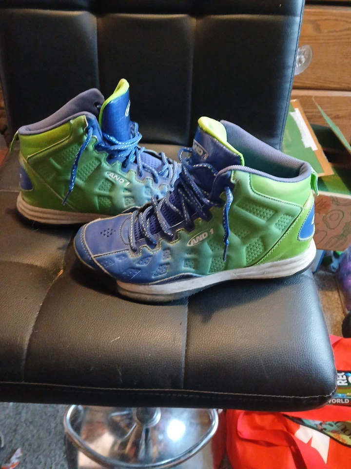 AND1 Show Out Boys Basketball Shoes Blue/Green/White Size 5 - Image 1 of 4