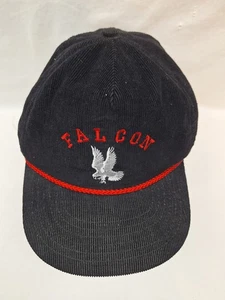Vtg Trucker Hat Corduroy Falcon Embroidered Leather Strap Falconry Sports Cap - Picture 1 of 6