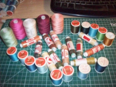 30-Job lot sewing Threads mixer colours new and used Blues greens reds white - Image 1 of 3