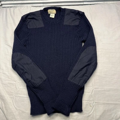 Vintage L.L.Bean Sweater Mens Medium Navy 100% Wool Commando Patches 90s UK Made - Image 1 of 4