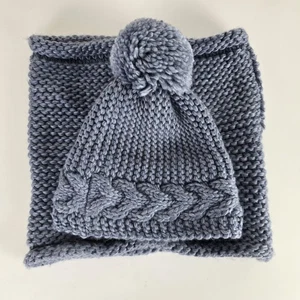 Capo Wollmischung Beanie Mütze & Schlauchschal Set grau Strick Bommel Fleece gefüttert One Size - Bild 1 von 11