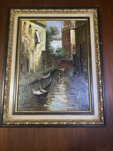 Original pintado a mano óleo sobre lienzo - escena del Canal de Venecia - artes de prestigio - Imagen 1 de 6