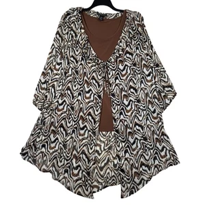 Russell Kemp Black Label Kimono Top Set Donna 3X Marrone Perline Stampa Animalier - Foto 1 di 12