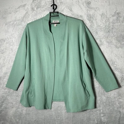 Lands' End Serious Sweats Cardigan Womens 2X Green Open Pockets Fall Sweater - Image 1 of 4