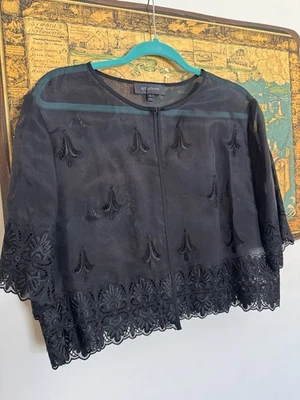 St John 100% Silk Black Lace Embroidered Cropped Jacket Size 14 Sheer Top - Image 1 of 4
