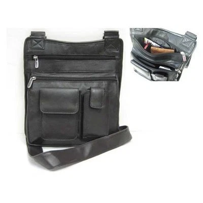BLACK LEATHER MESSENGER BAG SHOULDER CROSS BODY TOTE TABLET IPAD CARRIER - Image 1 of 4