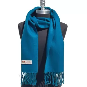 100% BUFANDA CACHEMIRA Hecha en Inglaterra AZUL SÓLIDO SUPER SUAVE UNISEX NUEVO - Imagen 1 de 2
