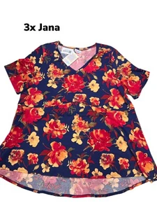 3xl Lularoe Jana Empire Cintura Swing Top Floral sobre Azul Se adapta al 26/28 - Imagen 1 de 1
