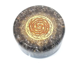 Black Obsidian Silver Golden copper Flower of Life reiki coil disc booster - Picture 1 of 6