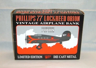 Phillips 77 Lockheed Orion Vintage Diecast Airplane Coin Bank NIB - Image 1 of 2