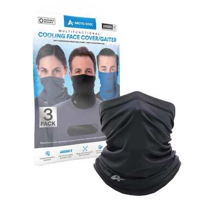 3 Pack-Arctic Cool Cooling Face Gaiter-Includes-1 Grey - 1 Black - 1 Blue - Image 1 of 4