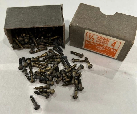 12 Vintage 1/2" long #4 brass wood screws Cover