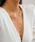 6mm South Sea White Shell Pearl Beads Drop Lariat Necklace in 925 Silver - 20"