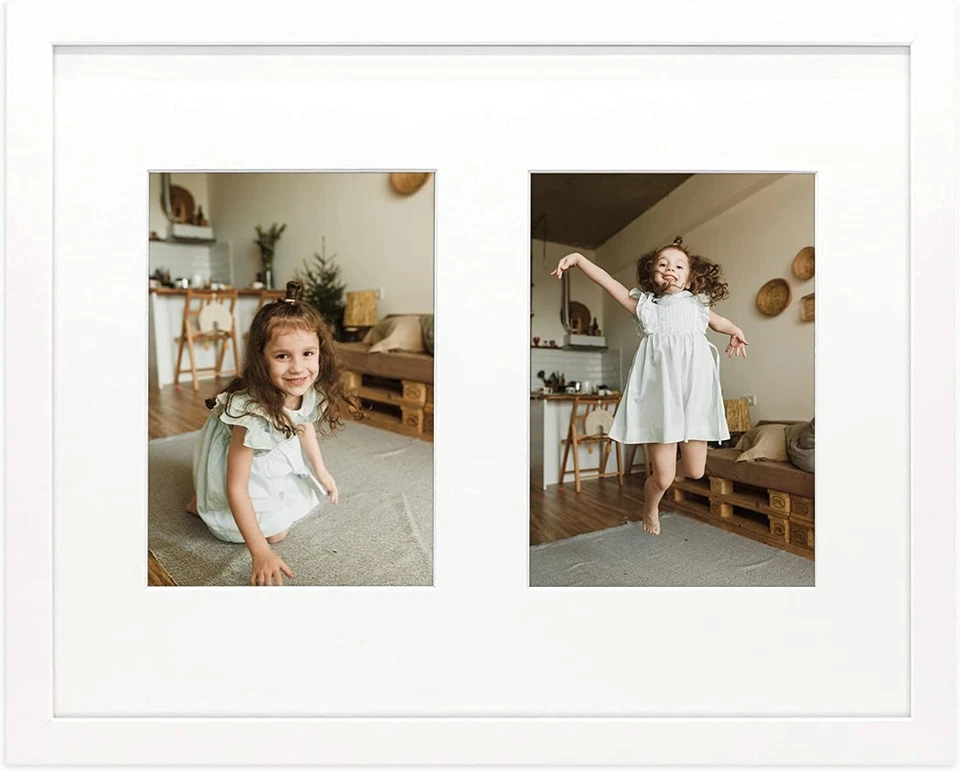 Golden State Art11x14 White Wood Collage Frame with Tempered Glass display(2)5x7 - Image 1 of 4