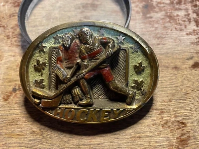 Vintage 1982 The Great American Buckle CO. Hockey Brass Buckle USA NHL MapleLeaf - Image 1 of 3