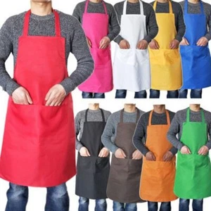 Kitchen Chef Bib Apron Cooking 2 Pockets Waterproof Butcher Catering Restaurant - Picture 1 of 17