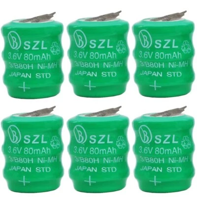 Batería recargable 6 PIEZAS 3/B80H 3.6V 80mAh Ni-MH con 2 pines nueva Foto 1 de 3