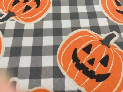 Cynthia Rowley Halloween Orange Pumpkins Black Gingham Tablecloth 52" by 70" - Image 1 of 4