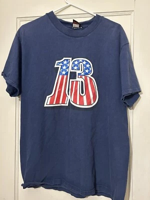 Lucky 13 男式 T 恤美国大号美国制造海军蓝色美国国旗设计 — 第 1/4 张图片