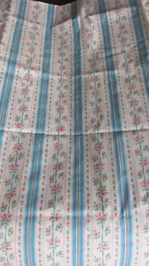 ""FLORAL AND BLUE STRIPE HEAVIER FABRIC"" - 1 2/3 YARDS - PILLOW TICK OR TOTE - Picture 1 of 2