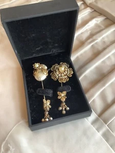Vintage 1930's Miriam Haskell Stick Pins, Gilt Filigree/Pearls, Rhinestones set2 - Picture 1 of 6