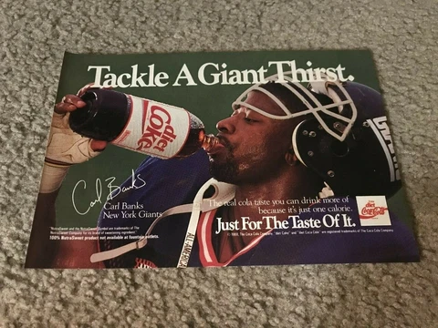 Vintage 1988 CARL BANKS Diet Coke Poster Print Ad NEW YORK GIANTS 1980s RARE Cover