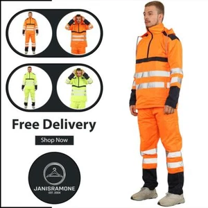 Traje de lluvia Hi Vis para hombre impermeable alta visibilidad reflectante chaqueta pantalón traje - Imagen 1 de 16