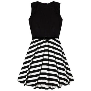Kids Girls Skater Dress Striped Contrast Panel Summer Party Dance Dresses 7-13Yr - Picture 1 of 5