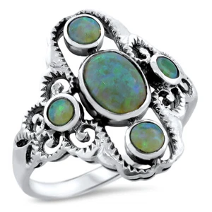 VICTORIA ANTIQUE STYLE 925 SOLID STERLING SILVER LAB GREEN FIRE OPAL RING   650z - Picture 1 of 4