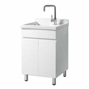 615*555*880mm Laundry Tub Ceramic Basin PVC Water Resistant White Cabinet Leg - Picture 1 of 3