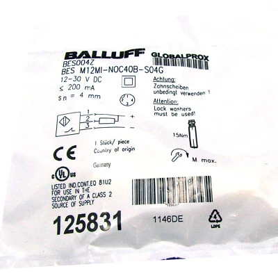 1PC New BALLUFF BES M12MI-NOC40B-S04G Inductive Standard Sensors Free Shipping - Image 1 of 4