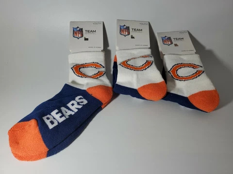 3 PAIR Chicago Bears NFL Socks Youth Kids Size 13,1-5 New Cover