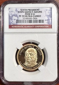 ✅ 2008 S $1 John Quincy Adams Sixth President NGC PF 70 Ultra Cameo One Dollar - Picture 1 of 2