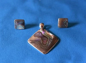 Sterling Silver Abalone Set Pendant & Stud Earrings .925 NEW - Picture 1 of 8
