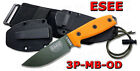 Esee Model 3 Od Green Blade, Black Sheath Molle Back Orange G-10 Handle 3P-Mb-Od