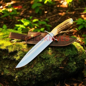 Coltello Bowie da caccia acciaio J2 forgiato a mano premium manico corna di cervo mano premium - Foto 1 di 1