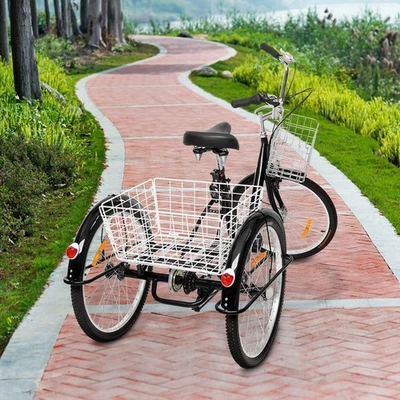 Triciclo 24" Adulto 7 Velocidades 3 Ruedas Triciclo Crucero Bicicleta con 2x Cesta Compras Foto 1 de 4
