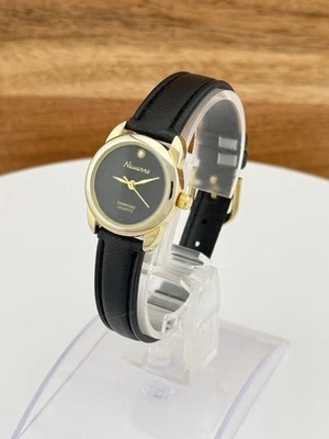 Relógio feminino Navarre diamante quartzo pequeno mostrador preto pulseira de couro nova bateria  - Imagem 1 de 4